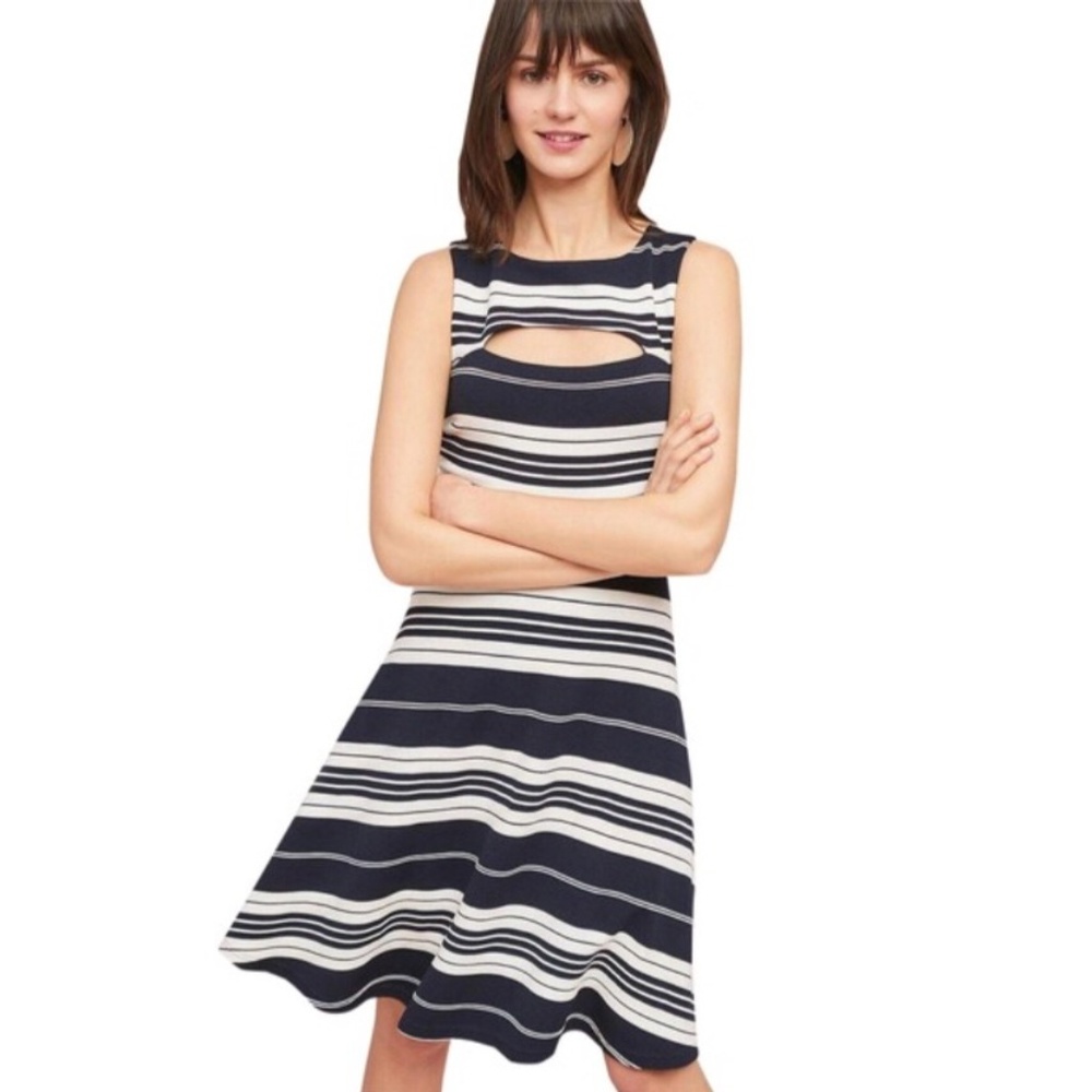 Anthropologie Maeve Riley Striped Keyhole Dress